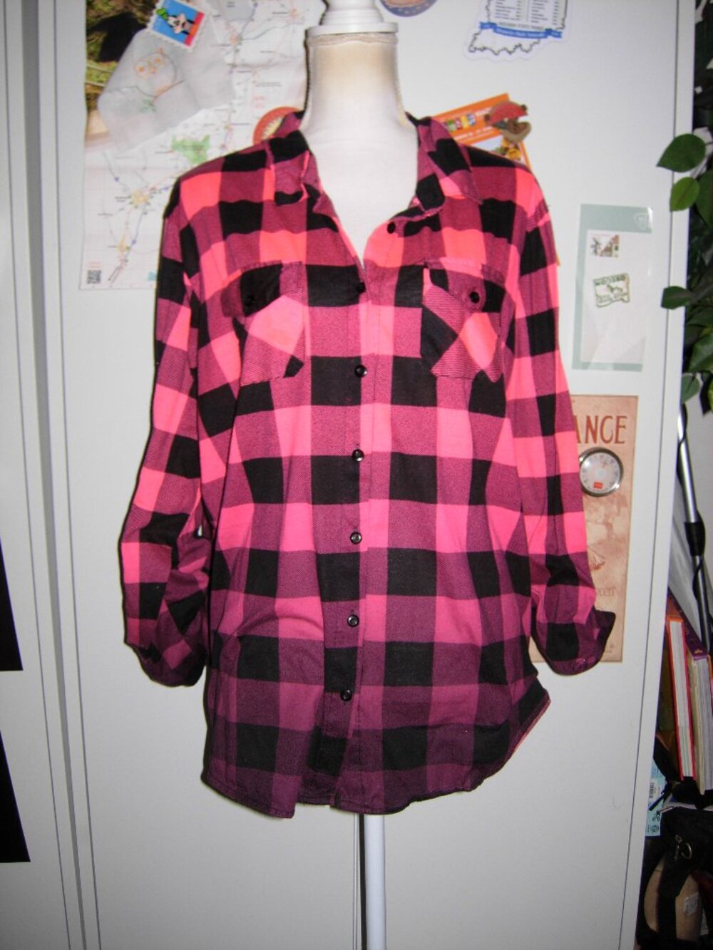 Justify Pink Black Buffalo Plaid Flannel Top 3X